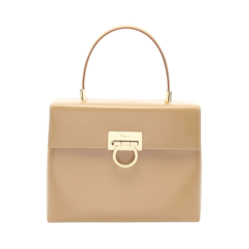 Salvatore Ferragamo Gancini Leather Beige Shoulder Bag Tan